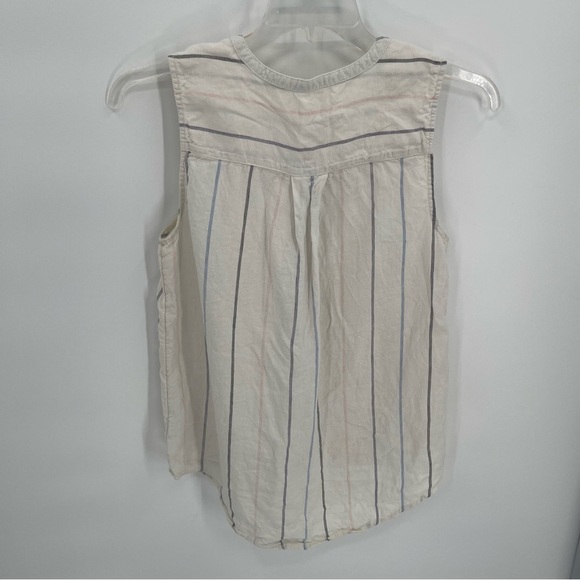 C&C California Striped Linen Button Sleeveless Top White Blue Size small - Picture 6 of 9